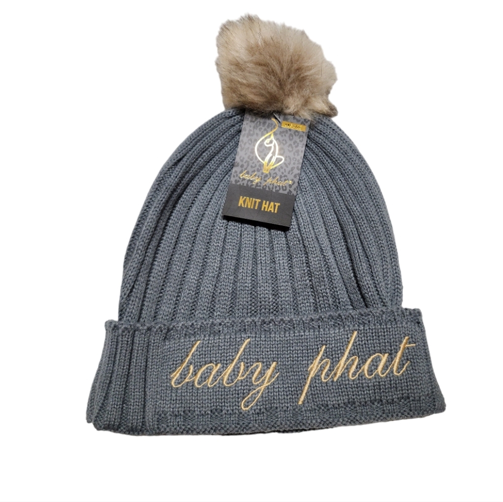 Baby Phat Gray Knit Hat with Gold Embroidery